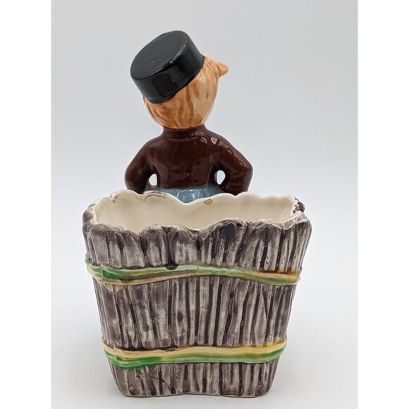 Vintage Napco Boy Figurine Planter w/ Pipe Hand Painted Ceramic Planter #5662 - Picture 3 of 7